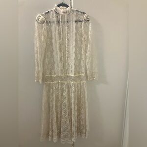 Vintage Gunne Sax Late 70s Early 80s White Lace Overlay Dress Womens Sz 7.